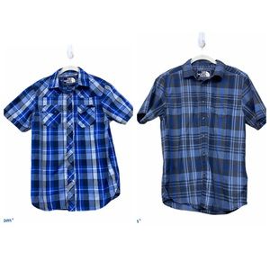 Lot Of 2 The North Face Men's Short-Sleeve Blue Plaid Button-Down Shirts